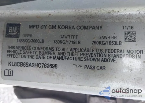 2017 Chevrolet Spark Ls Cvt from USA, damaged, VIN KL8CB6SA2HC762698